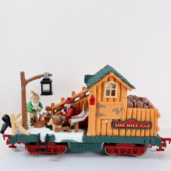 New Bright The Holiday Express Animated Train Log Mill Wood Car 384-4 Tested - Picture 3 of 9